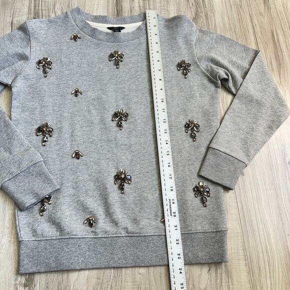 J Crew Women's Crystal Beaded Embellished Print Chandelier Gray Sweatshirt 2XS - Picture 4 of 11